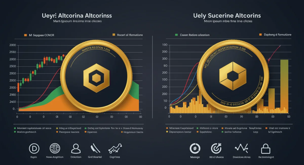Infographic detailing key performance metrics and technological features of two high-performing altcoins.