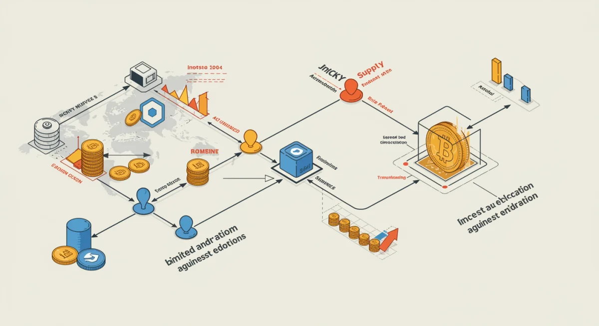 Infographic illustrating limited altcoin supply interacting with growing market demand on a blockchain.