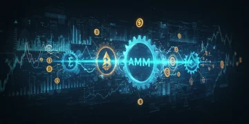 Illustration of Automated Market Makers (AMMs) facilitating high trading volume in decentralized finance (DeFi) networks.