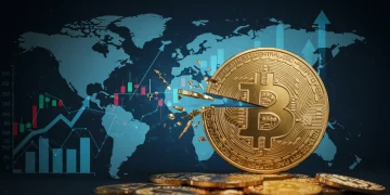 Bitcoin halving event with digital currency and growth charts for US investors
