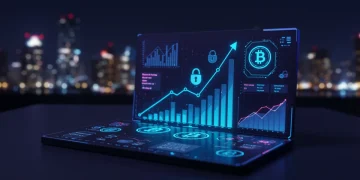 Digital ledger displaying Bitcoin growth and secure staking platforms