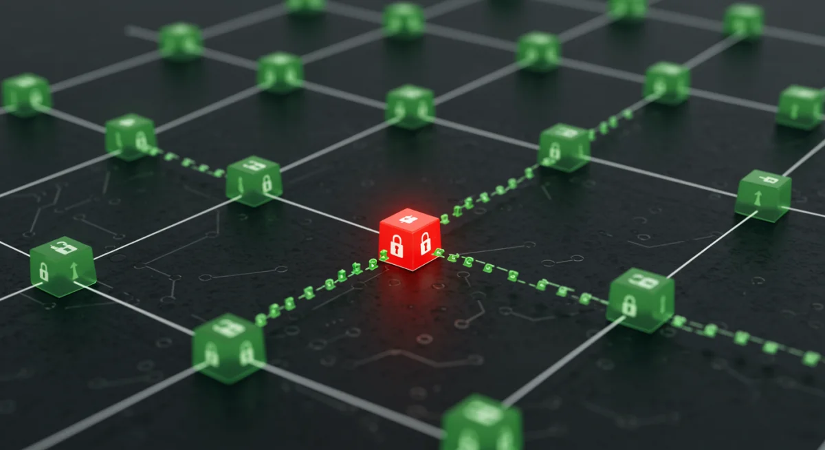 Blockchain network with a highlighted vulnerability point