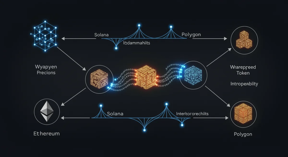 Diagram illustrating cross-chain interoperability and wrapped token movement across blockchains