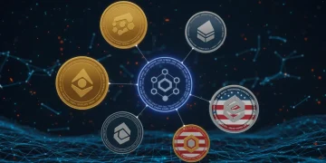 Decentralized stablecoins comparison for US users in 2025, featuring crypto logos and blockchain network.