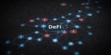 Futuristic digital network illustrating secure DeFi identity solutions and self-sovereign identity.