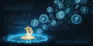 Digital assets flowing into a DeFi liquidity pool, illustrating impermanent loss risk for providers