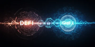 Futuristic digital oracle securing DeFi data streams with blockchain technology