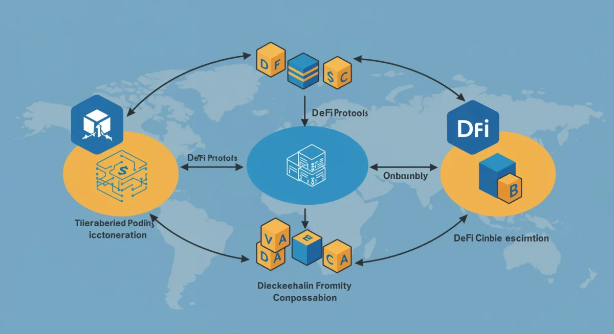 Diagram showing interaction and composability of three DeFi protocols