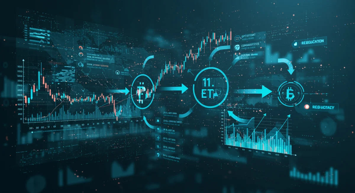 Digital network showing regulatory pathways for Bitcoin ETFs