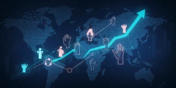 Global blockchain community connecting through digital network