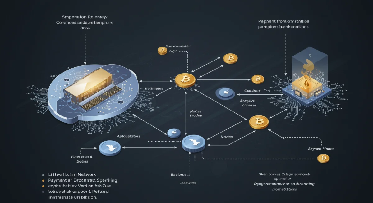 Detailed infographic of Lightning Network architecture showing payment channels and nodes.