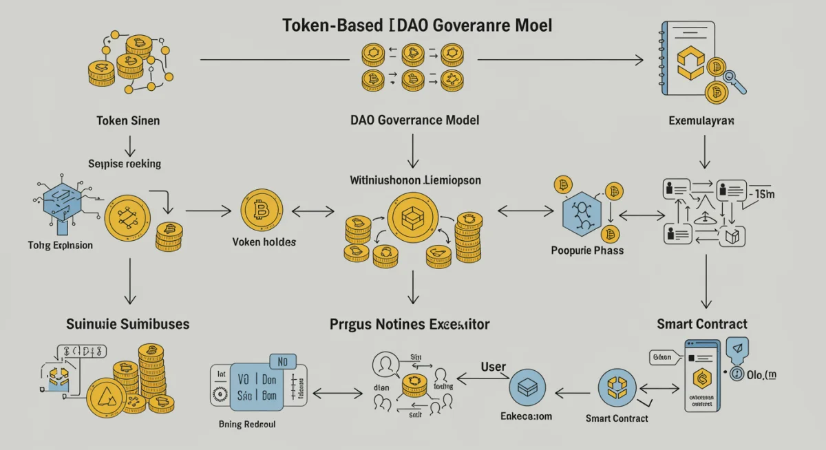 Infographic of token-based DAO governance model decision flow
