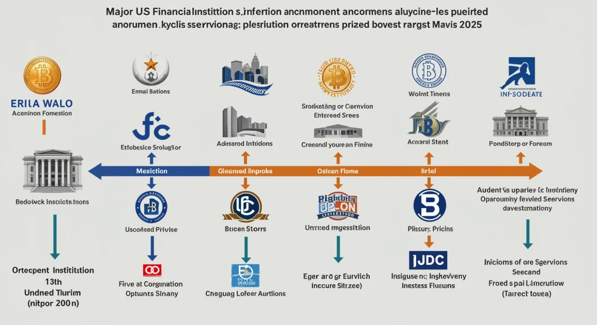 Infographic detailing a timeline of major US financial institutions adopting Bitcoin services and investments, highlighting milestones.