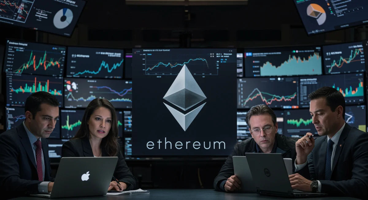 US investors analyzing cryptocurrency charts and Ethereum's potential ETF approval