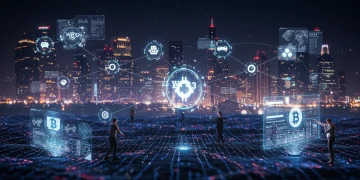 Futuristic digital landscape illustrating Web3 gaming and blockchain integration in the US