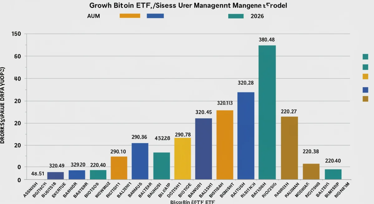 Bar chart illustrating the projected growth of US Bitcoin ETF Assets Under Management (AUM) through 2026.
