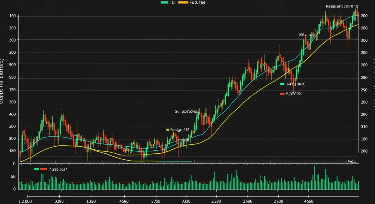 Technical analysis chart of Bitcoin futures showing price trends and key trading indicators.