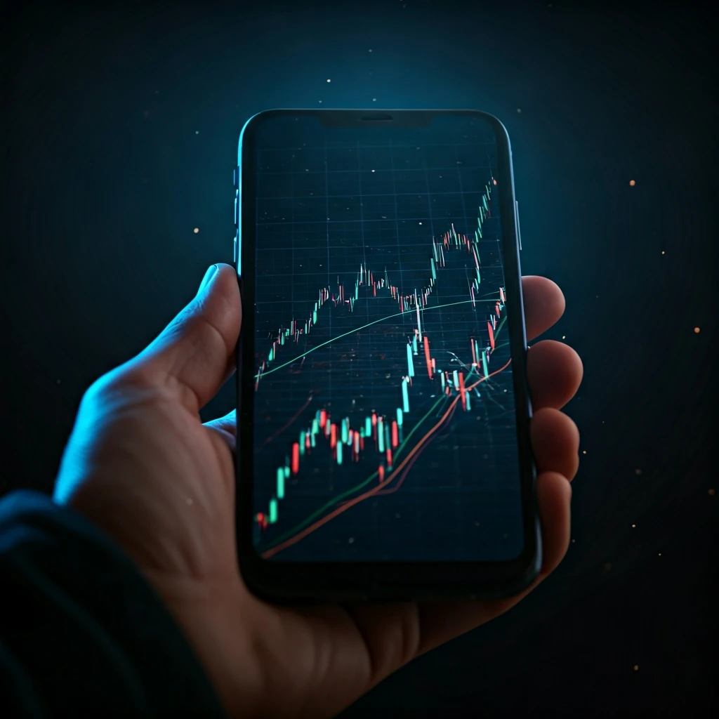 A cracked smartphone screen displaying volatile cryptocurrency price graphs in a dark setting, representing the unpredictable nature of the market.