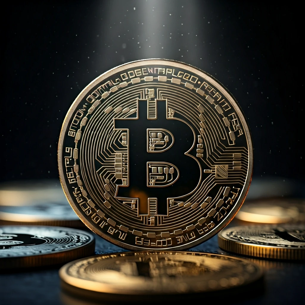 A crypto coin, half illuminated and half in shadow, illustrating the concept of circulating versus total supply in market capitalization.