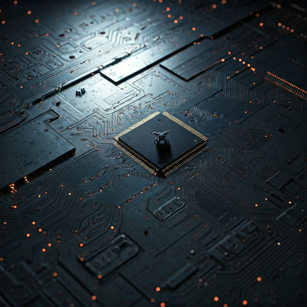 An intricate digital circuit board glowing with ethereal light, representing the flexible and evolving strategic vision of the Ethereum roadmap.