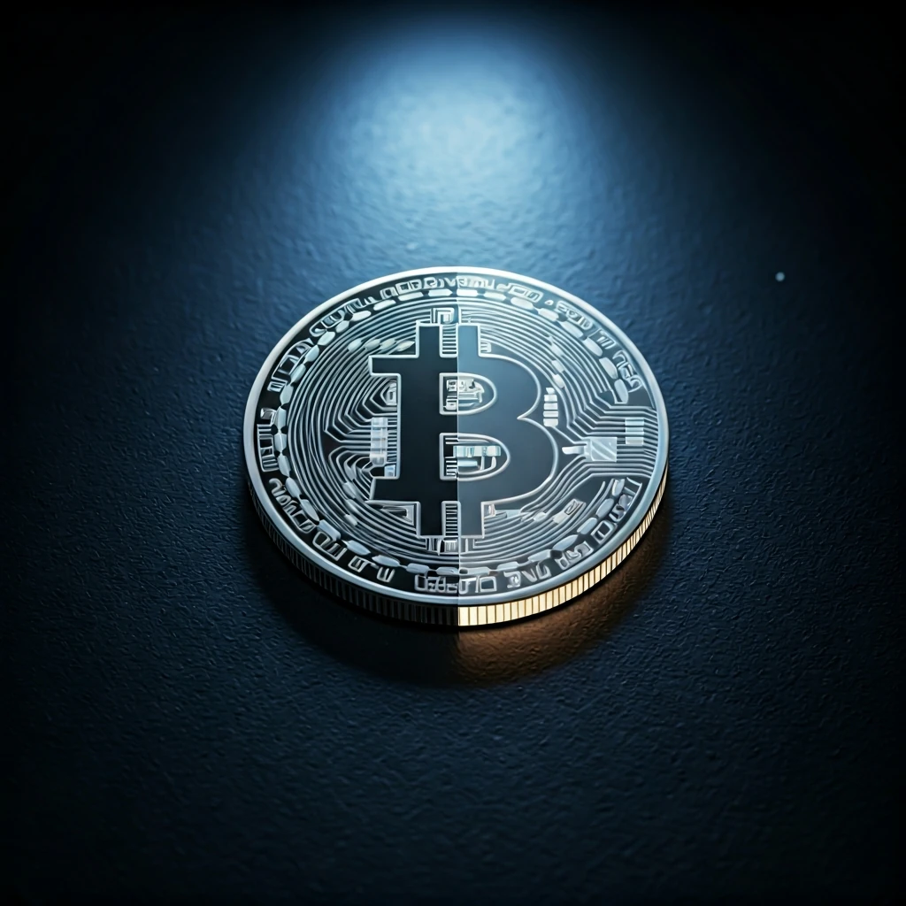 A holographic cryptocurrency coin, half solid and glowing, half wireframe and transparent, resting on a dark metallic surface, symbolizing the difference between circulating and fully diluted market capitalization.