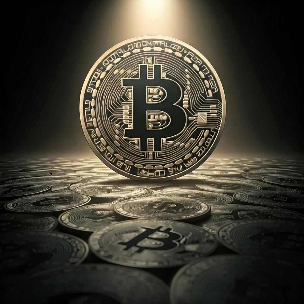 A single, large, glowing cryptocurrency coin stands out against a vast, blurred expanse of countless smaller coins, illustrating the concept of market capitalization over individual coin price.