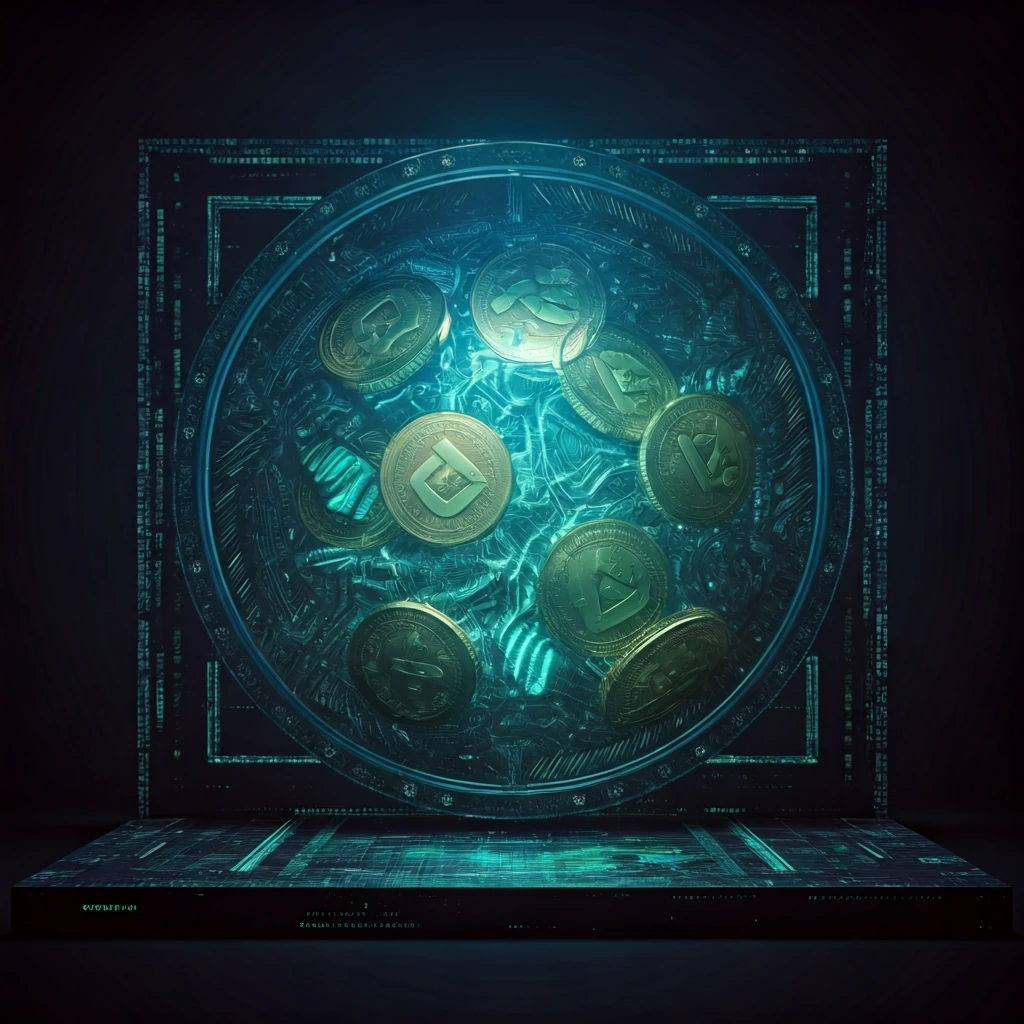 A colossal, glowing digital vault filled with swirling cryptocurrency tokens, representing a liquidity pool locked by smart contracts.